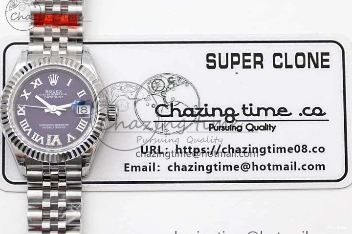 MiroTime 0516 Lady DateJust 28 SS TWF 1:1 Best Edition 904L Steel Purple Dial Roman Markers on President Bracelet NH TravelReady 2172